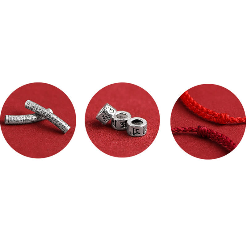 Bracelet de cheville en corde porte-bonheur sculpté en argent sterling 999 fait à la main avec Buddha Stones Om Mani Padme Hum Heart Sutra - image 14