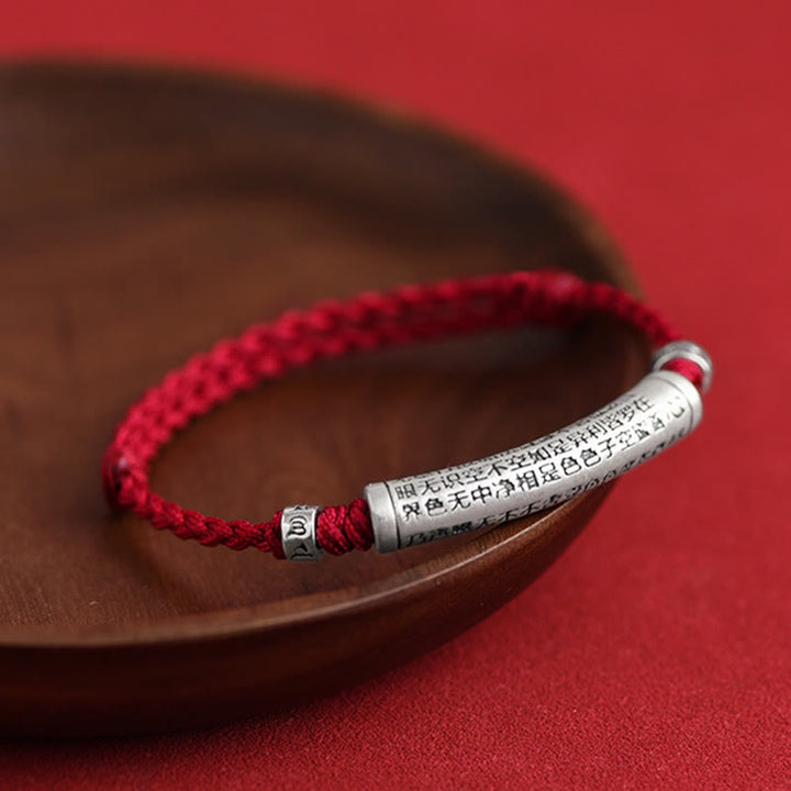 Bracelet de cheville en corde porte-bonheur sculpté en argent sterling 999 fait à la main avec Buddha Stones Om Mani Padme Hum Heart Sutra