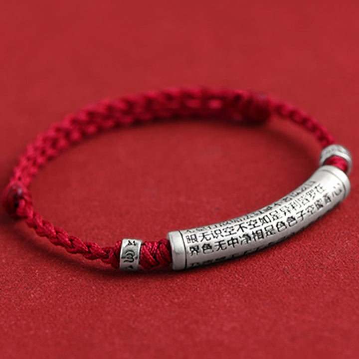 Bracelet de cheville en corde porte-bonheur sculpté en argent sterling 999 fait à la main avec Buddha Stones Om Mani Padme Hum Heart Sutra