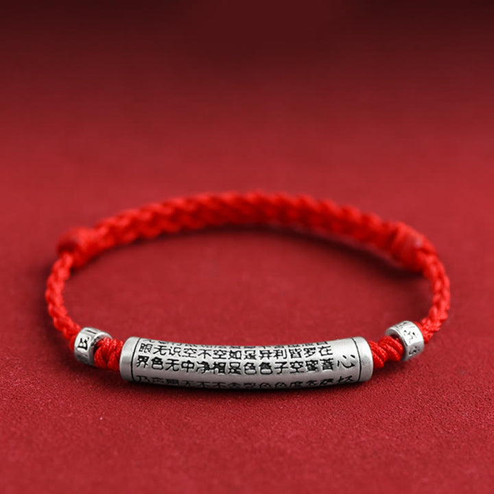 Bracelet de cheville en corde porte-bonheur sculpté en argent sterling 999 fait à la main avec Buddha Stones Om Mani Padme Hum Heart Sutra