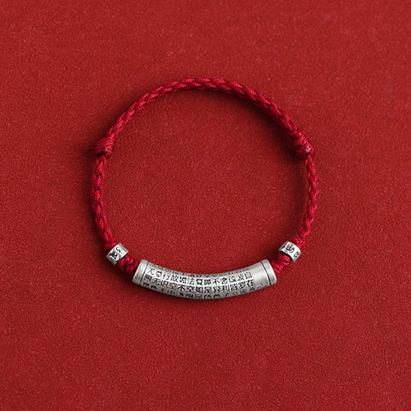 Bracelet de cheville en corde porte-bonheur sculpté en argent sterling 999 fait à la main avec Buddha Stones Om Mani Padme Hum Heart Sutra