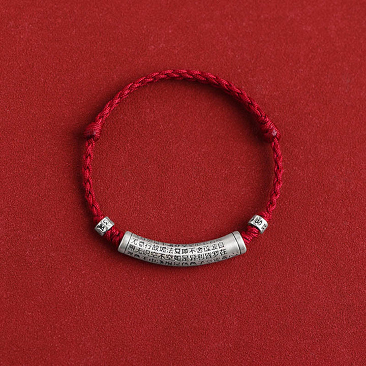 Bracelet de cheville en corde porte-bonheur sculpté en argent sterling 999 fait à la main avec Buddha Stones Om Mani Padme Hum Heart Sutra