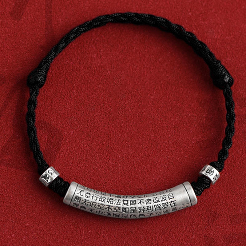 Bracelet de cheville en corde porte-bonheur sculpté en argent sterling 999 fait à la main avec Buddha Stones Om Mani Padme Hum Heart Sutra