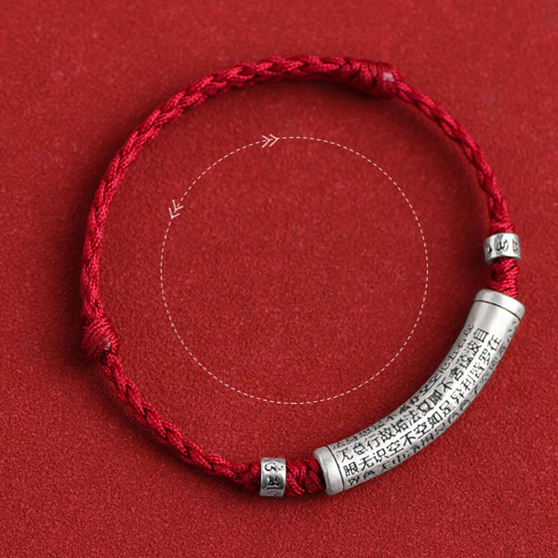 Bracelet de cheville en corde porte-bonheur sculpté en argent sterling 999 fait à la main avec Buddha Stones Om Mani Padme Hum Heart Sutra