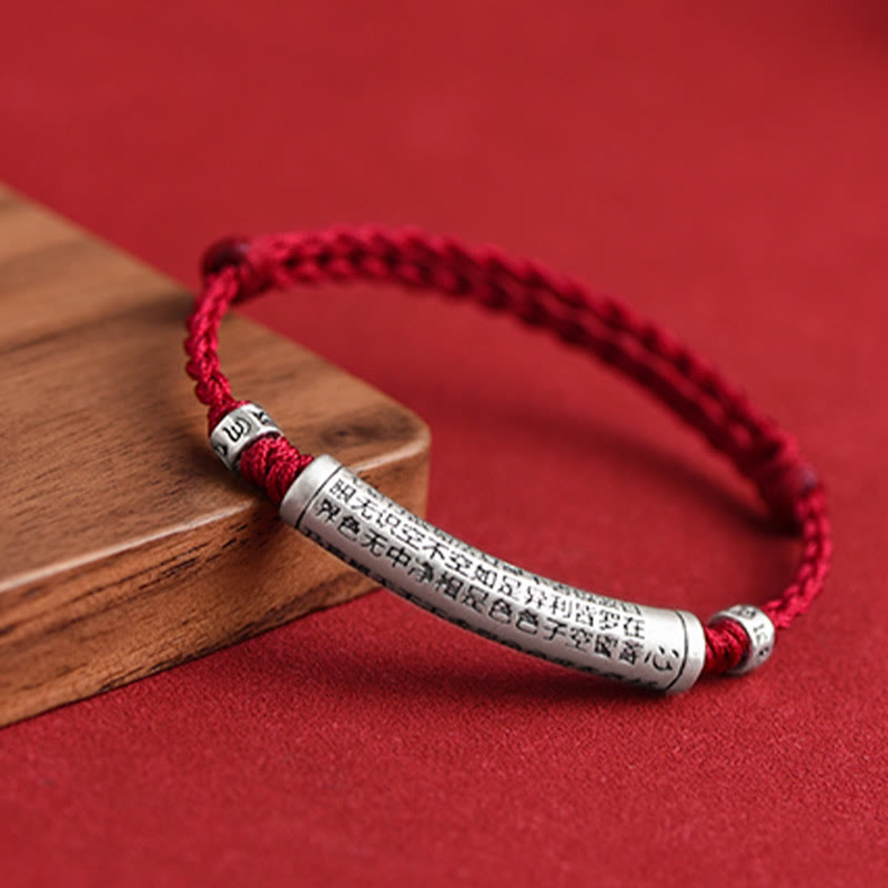 Bracelet de cheville en corde porte-bonheur sculpté en argent sterling 999 fait à la main avec Buddha Stones Om Mani Padme Hum Heart Sutra