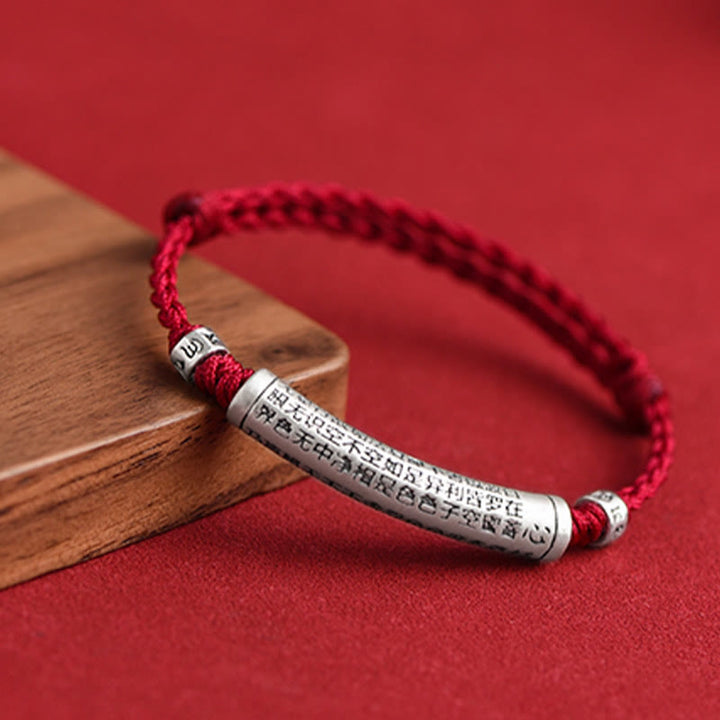 Bracelet de cheville en corde porte-bonheur sculpté en argent sterling 999 fait à la main avec Buddha Stones Om Mani Padme Hum Heart Sutra