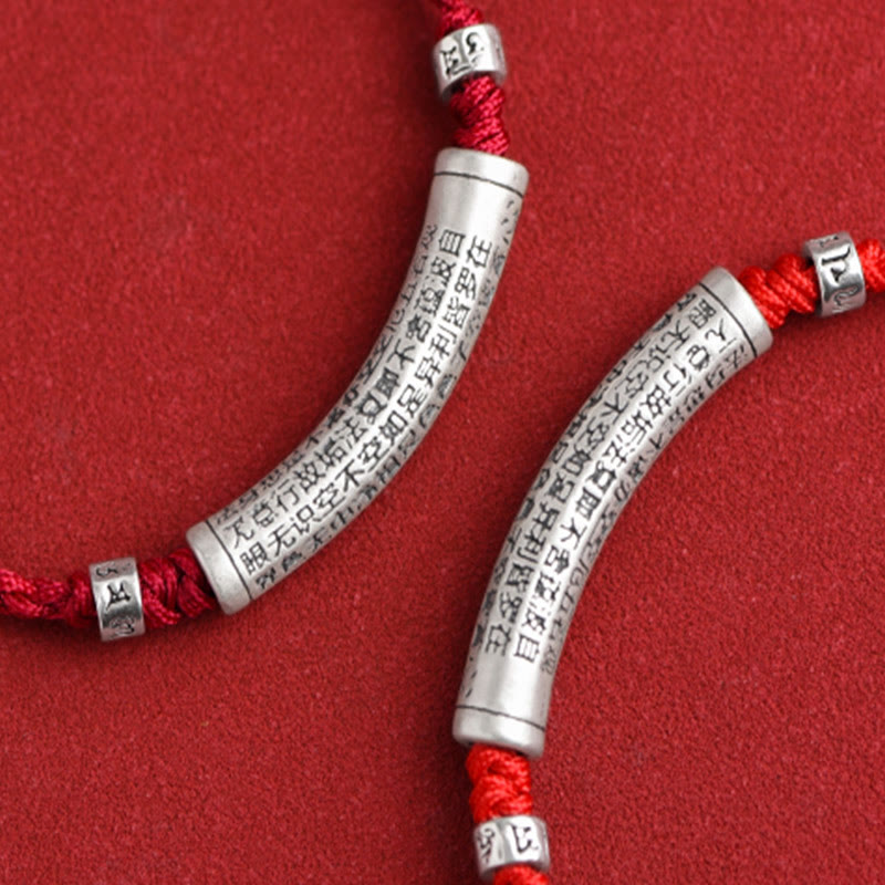 Bracelet de cheville en corde porte-bonheur sculpté en argent sterling 999 fait à la main avec Buddha Stones Om Mani Padme Hum Heart Sutra