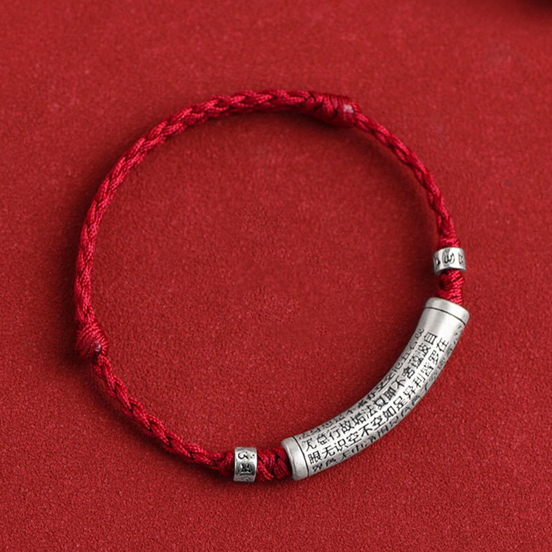 Bracelet de cheville en corde porte-bonheur sculpté en argent sterling 999 fait à la main avec Buddha Stones Om Mani Padme Hum Heart Sutra