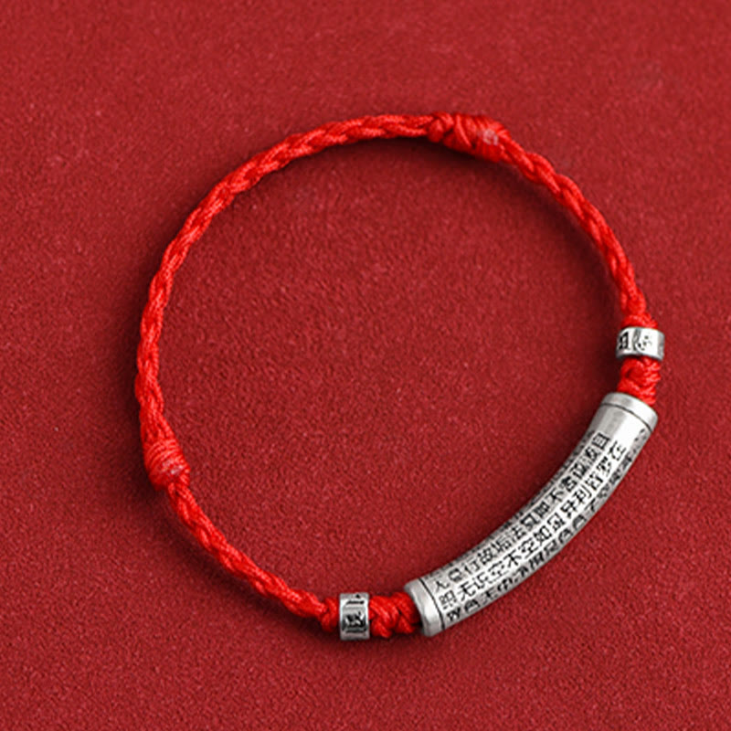 Bracelet de cheville en corde porte-bonheur sculpté en argent sterling 999 fait à la main avec Buddha Stones Om Mani Padme Hum Heart Sutra