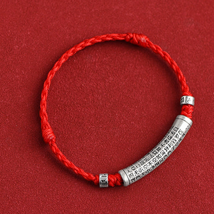 Bracelet de cheville en corde porte-bonheur sculpté en argent sterling 999 fait à la main avec Buddha Stones Om Mani Padme Hum Heart Sutra
