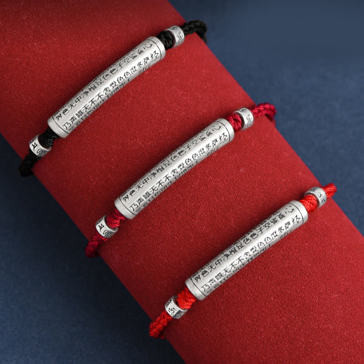 Bracelet de cheville en corde porte-bonheur sculpté en argent sterling 999 fait à la main avec Buddha Stones Om Mani Padme Hum Heart Sutra