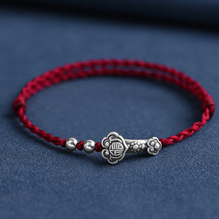 Bracelet de cheville en corde de fortune avec poignée en argent sterling 999 fait à la main avec des Buddha Stones Fu - Bracelet de cheville (circonférence 18-30 cm) - Rouge foncé - image 0