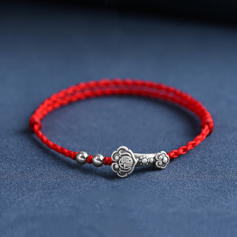 Bracelet de cheville en corde de fortune avec poignée en argent sterling 999 fait à la main avec des Buddha Stones Fu - Bracelet de cheville (circonférence 18-30 cm) - Rouge - image 9