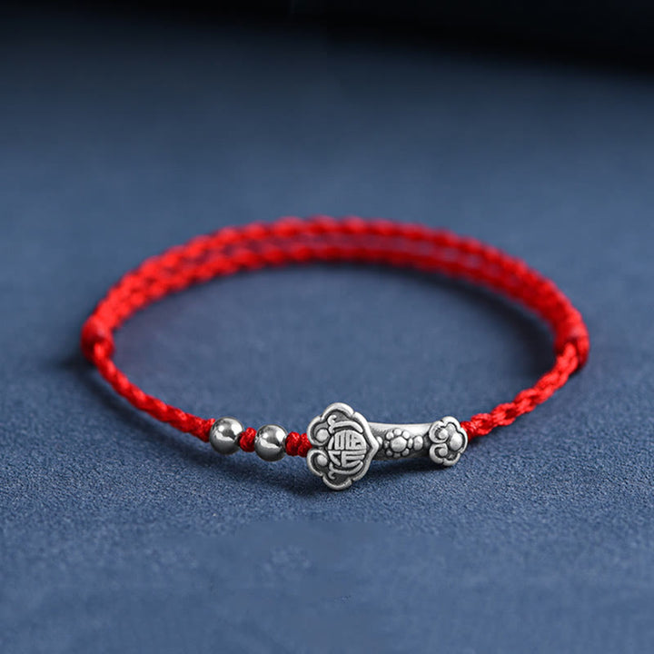 Bracelet de cheville en corde de fortune avec poignée en argent sterling 999 fait à la main avec des Buddha Stones Fu - Bracelet de cheville (circonférence 18-30 cm) - Rouge - image 9