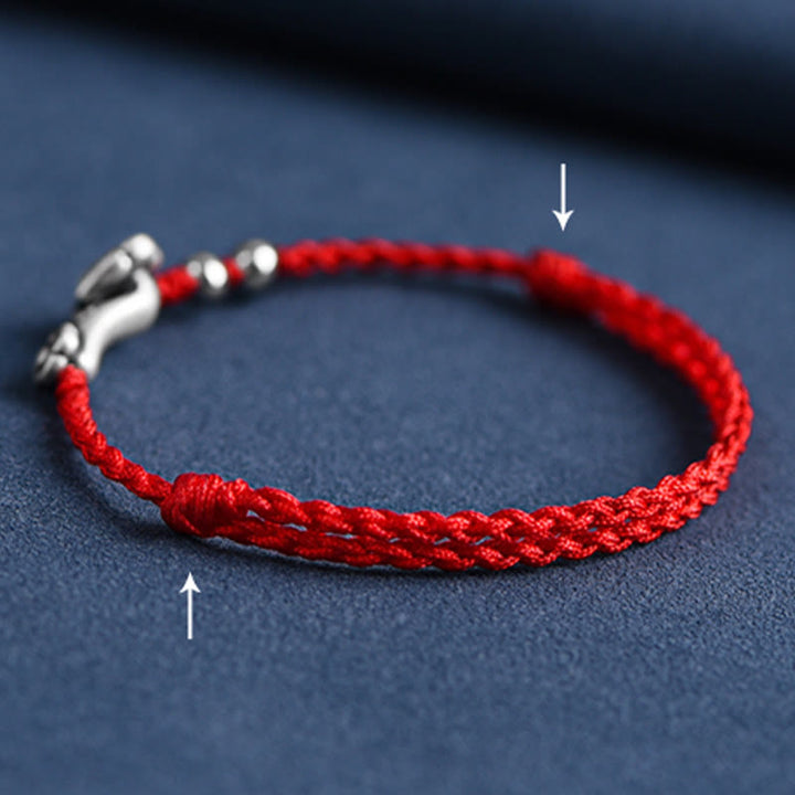 Bracelet de cheville en corde de fortune avec poignée en argent sterling 999 fait à la main avec des Buddha Stones Fu