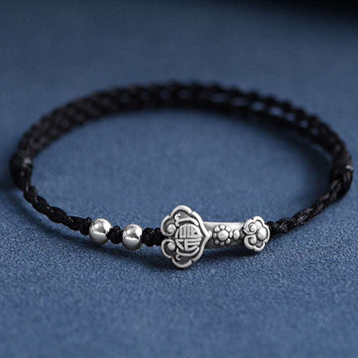 Bracelet de cheville en corde de fortune avec poignée en argent sterling 999 fait à la main avec des Buddha Stones Fu - Bracelet de cheville (circonférence 18-30 cm) - Noir - image 17