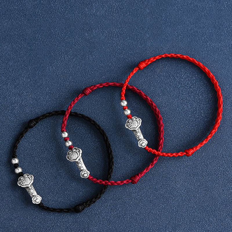 Bracelet de cheville en corde de fortune avec poignée en argent sterling 999 fait à la main avec des Buddha Stones Fu - image 1