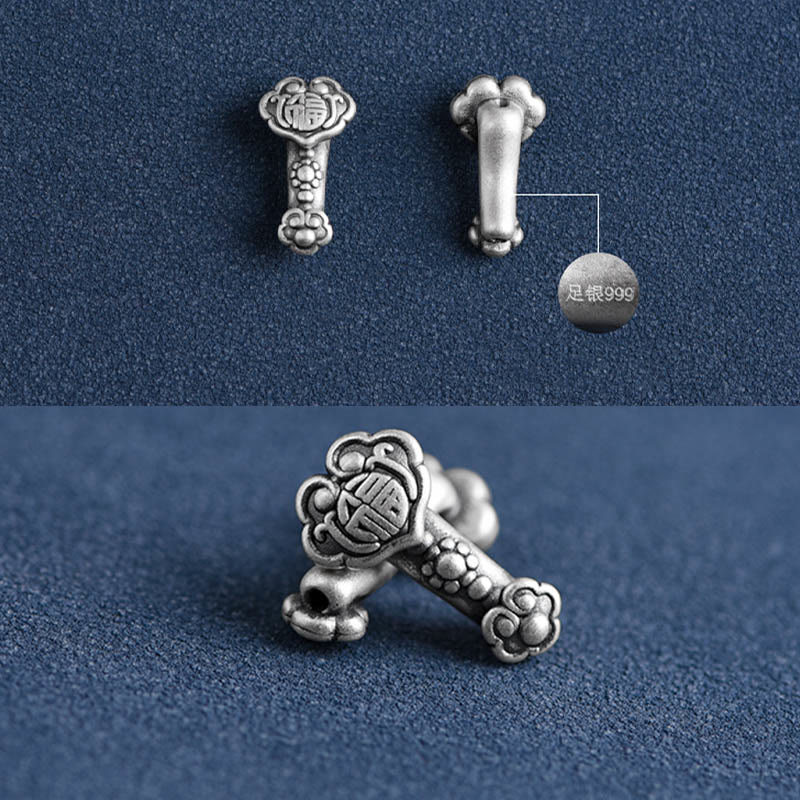 Bracelet de cheville en corde de fortune avec poignée en argent sterling 999 fait à la main avec des Buddha Stones Fu