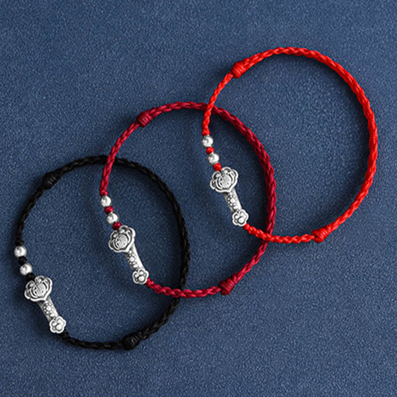 Bracelet de cheville en corde de fortune avec poignée en argent sterling 999 fait à la main avec des Buddha Stones Fu - image 27