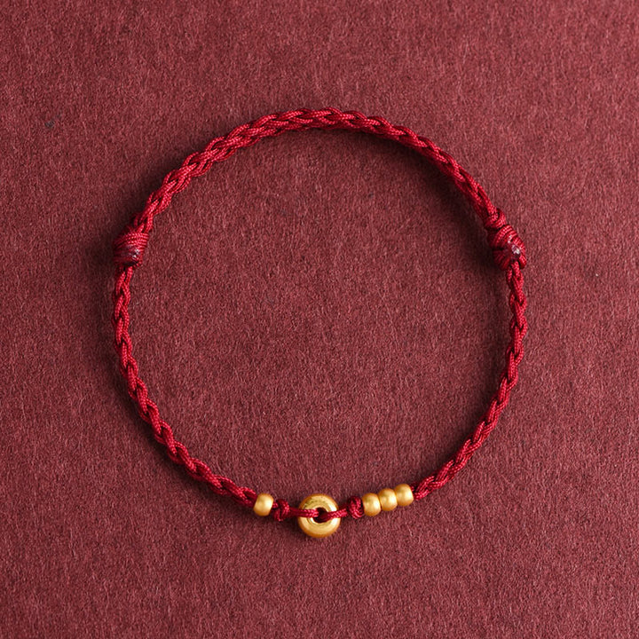 Bracelet de cheville en corde tressée faite à la main avec petite boucle de paix en or 999 avec Buddha Stones