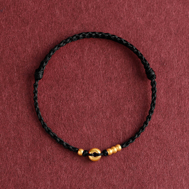 Bracelet de cheville en corde tressée faite à la main avec petite boucle de paix en or 999 avec Buddha Stones