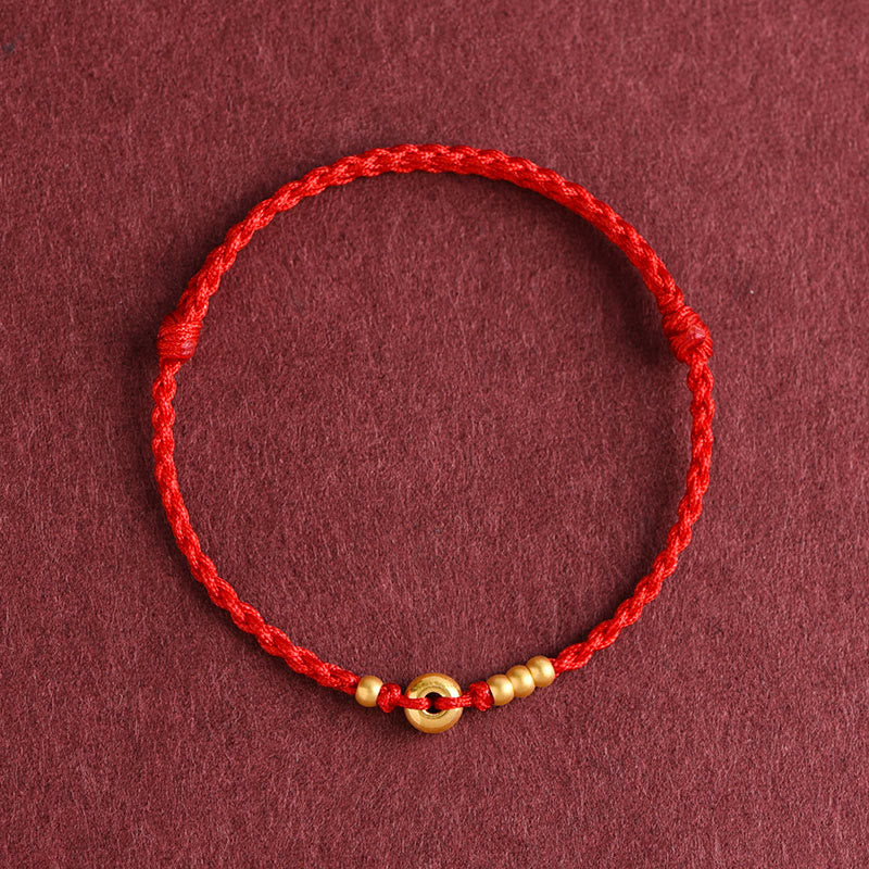 Bracelet de cheville en corde tressée faite à la main avec petite boucle de paix en or 999 avec Buddha Stones