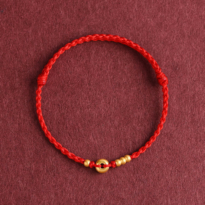 Bracelet de cheville en corde tressée faite à la main avec petite boucle de paix en or 999 avec Buddha Stones
