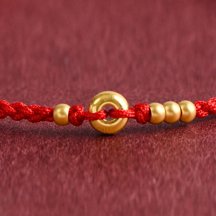 Bracelet de cheville en corde tressée faite à la main avec petite boucle de paix en or 999 avec Buddha Stones
