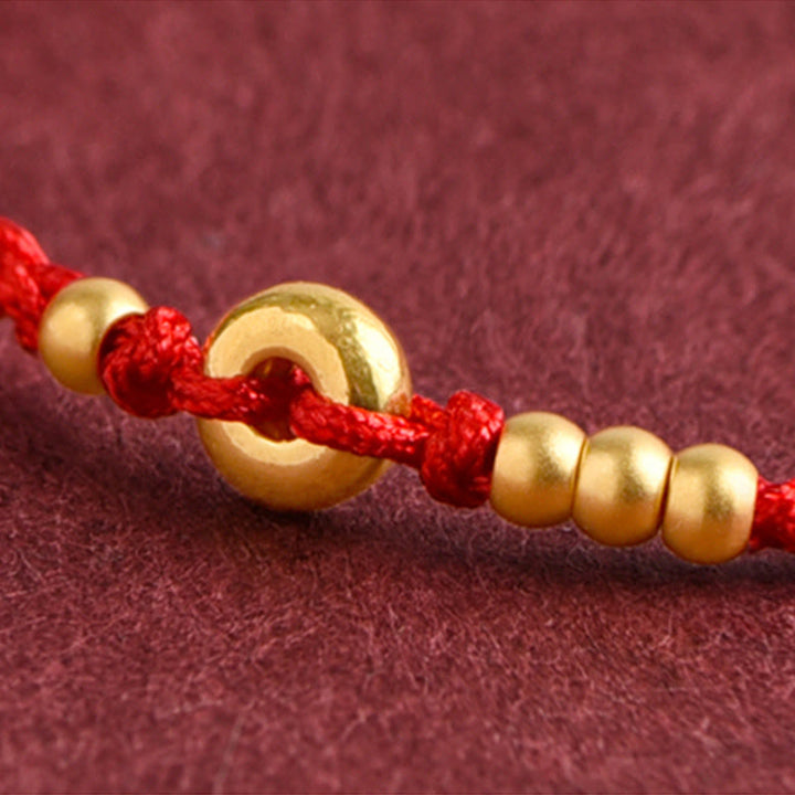 Bracelet de cheville en corde tressée faite à la main avec petite boucle de paix en or 999 avec Buddha Stones
