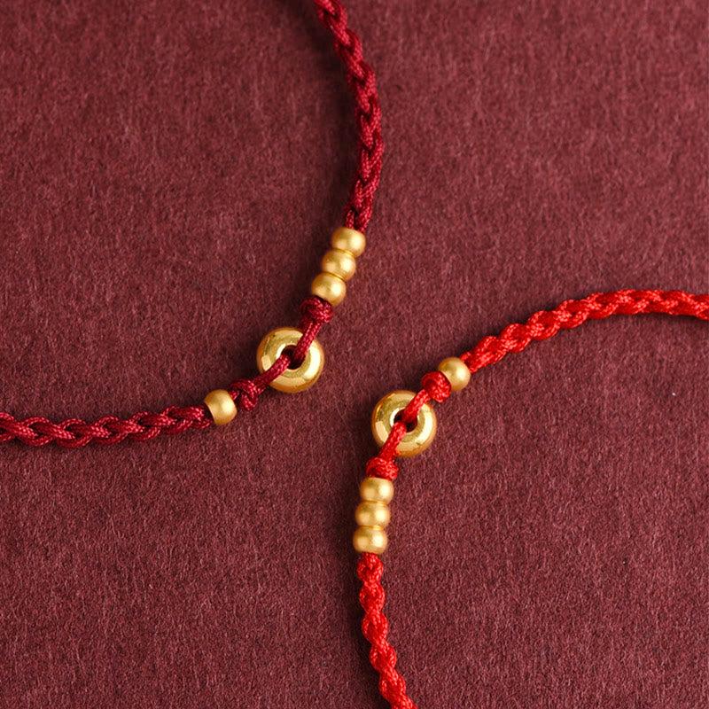 Bracelet de cheville en corde tressée faite à la main avec petite boucle de paix en or 999 avec Buddha Stones