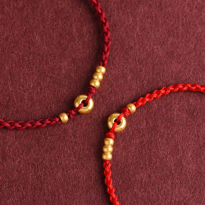 Bracelet de cheville en corde tressée faite à la main avec petite boucle de paix en or 999 avec Buddha Stones