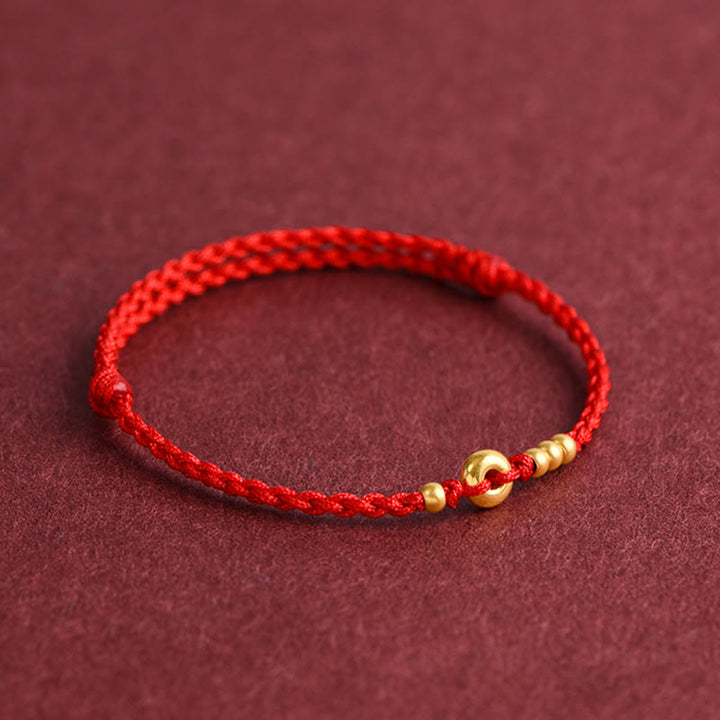 Bracelet de cheville en corde tressée faite à la main avec petite boucle de paix en or 999 avec Buddha Stones