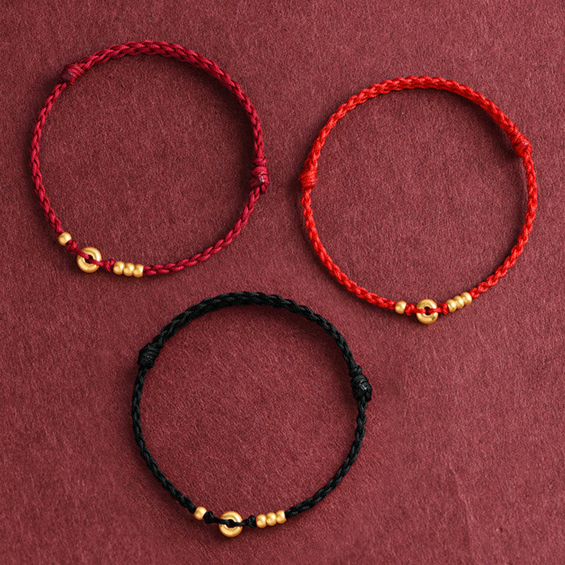 Bracelet de cheville en corde tressée faite à la main avec petite boucle de paix en or 999 avec Buddha Stones