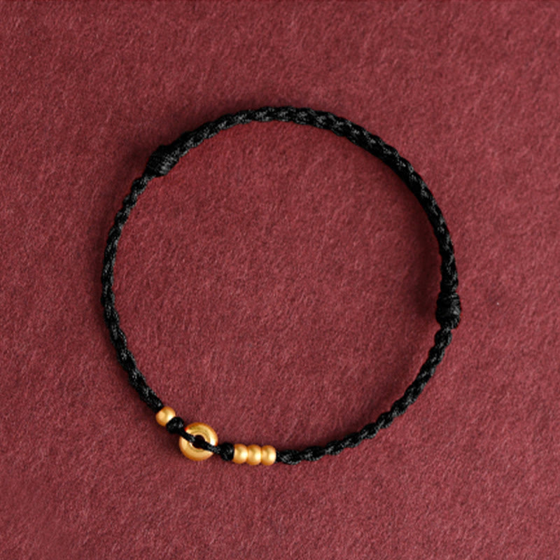 Bracelet de cheville en corde tressée faite à la main avec petite boucle de paix en or 999 avec Buddha Stones
