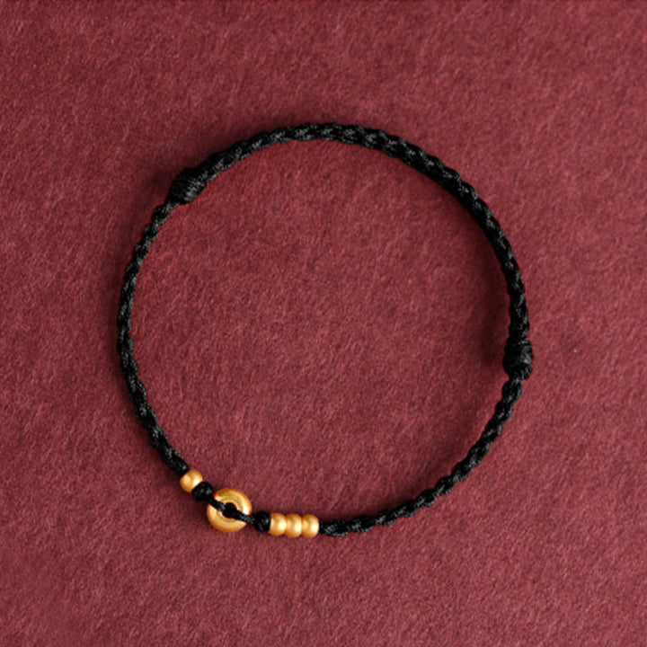 Bracelet de cheville en corde tressée faite à la main avec petite boucle de paix en or 999 avec Buddha Stones
