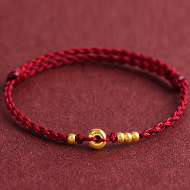 Bracelet de cheville en corde tressée faite à la main avec petite boucle de paix en or 999 avec Buddha Stones