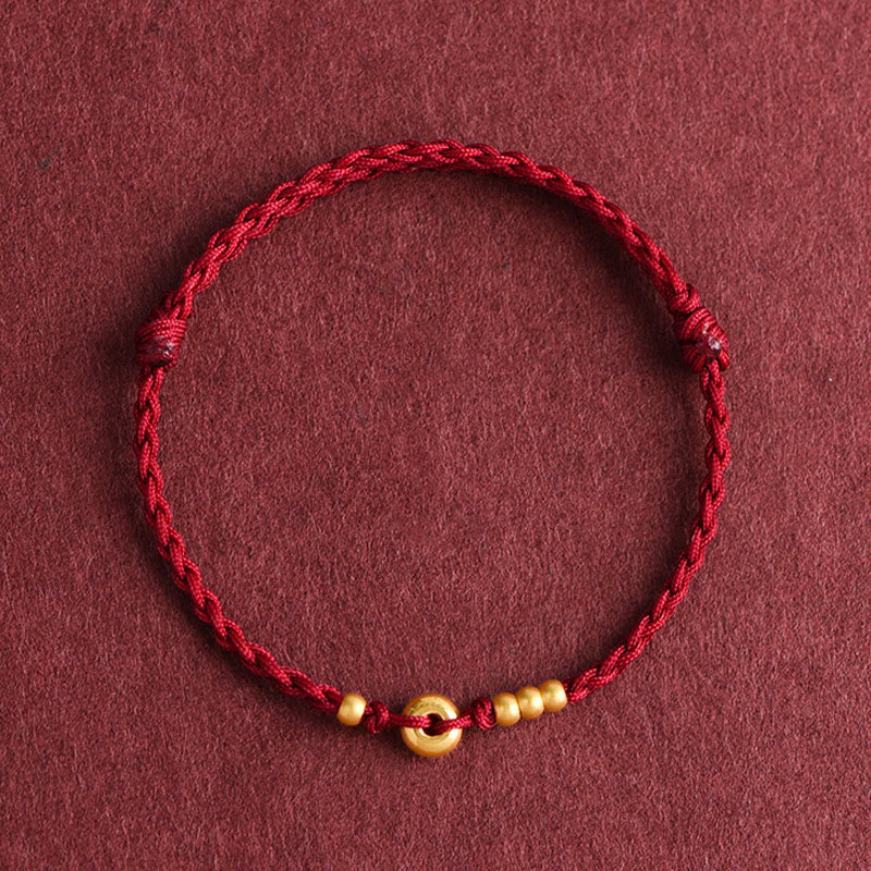 Bracelet de cheville en corde tressée faite à la main avec petite boucle de paix en or 999 avec Buddha Stones - image 14