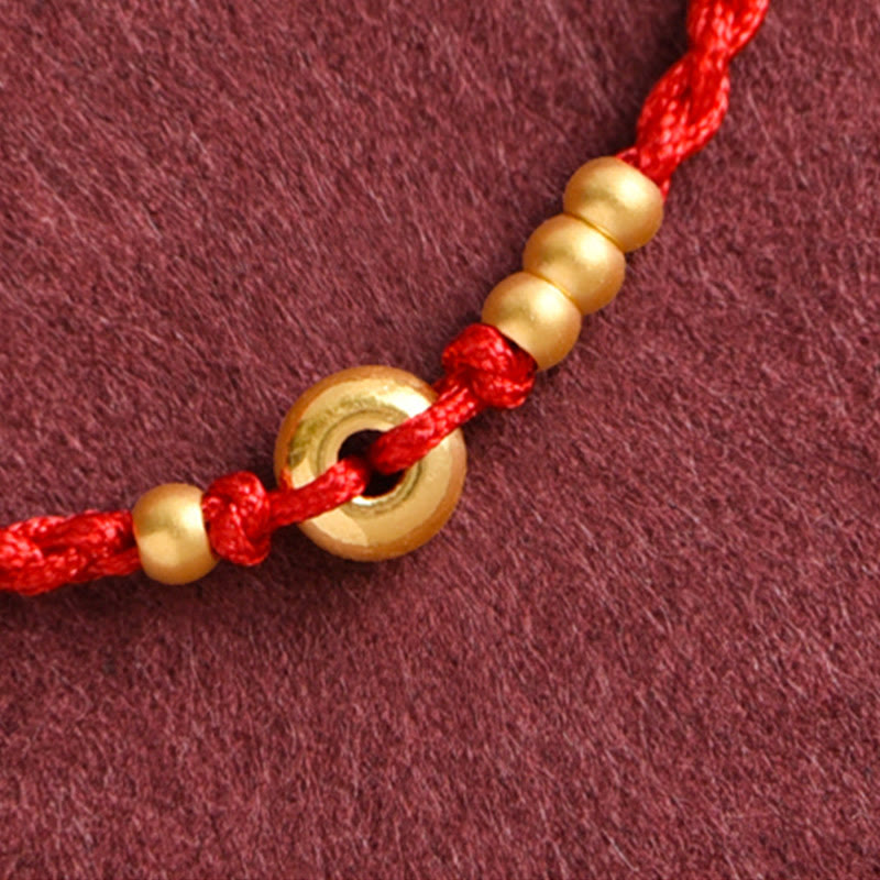 Bracelet de cheville en corde tressée faite à la main avec petite boucle de paix en or 999 avec Buddha Stones