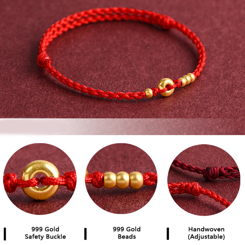 Bracelet de cheville en corde tressée faite à la main avec petite boucle de paix en or 999 avec Buddha Stones