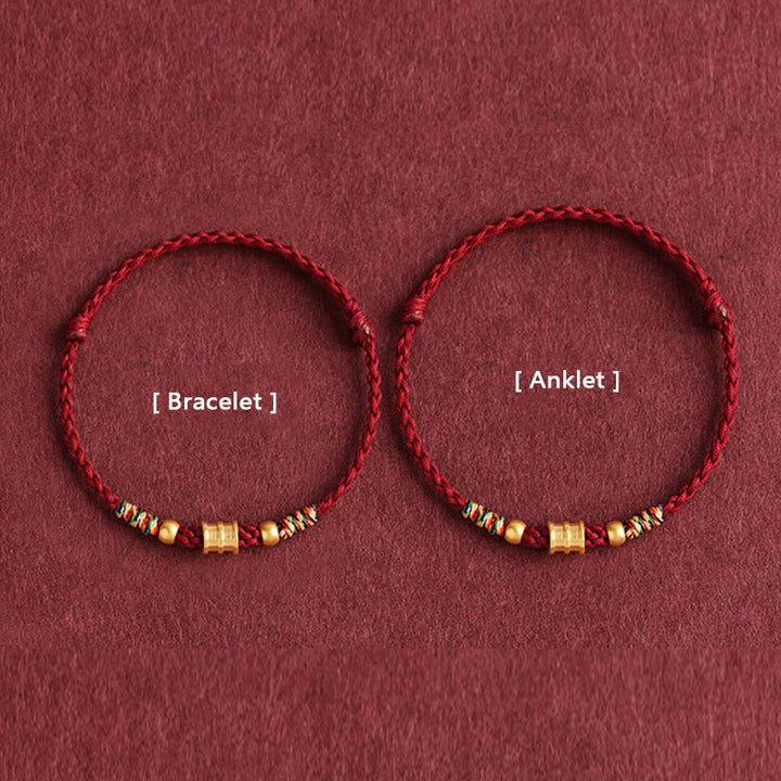 Bracelet de cheville en corde tressée fait main en forme de petit seau en or 999 Buddha Stones