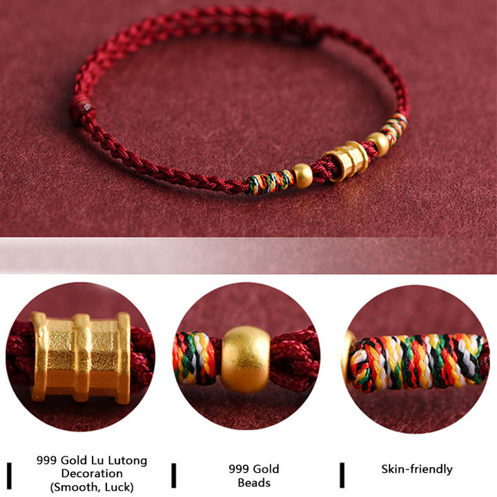 Bracelet de cheville en corde tressée fait main en forme de petit seau en or 999 Buddha Stones