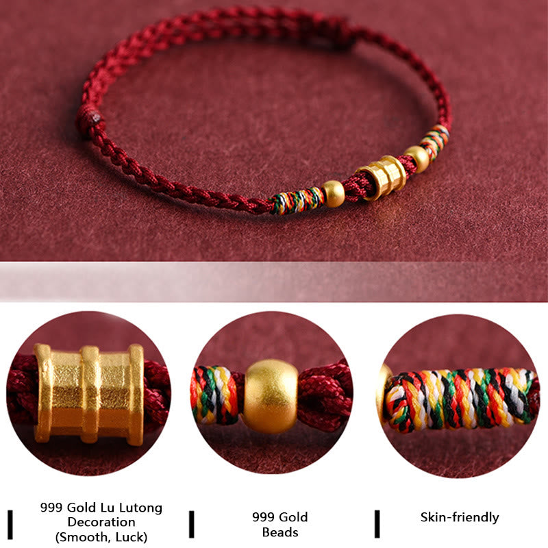 Bracelet de cheville en corde tressée fait main en forme de petit seau en or 999 Buddha Stones - image 4
