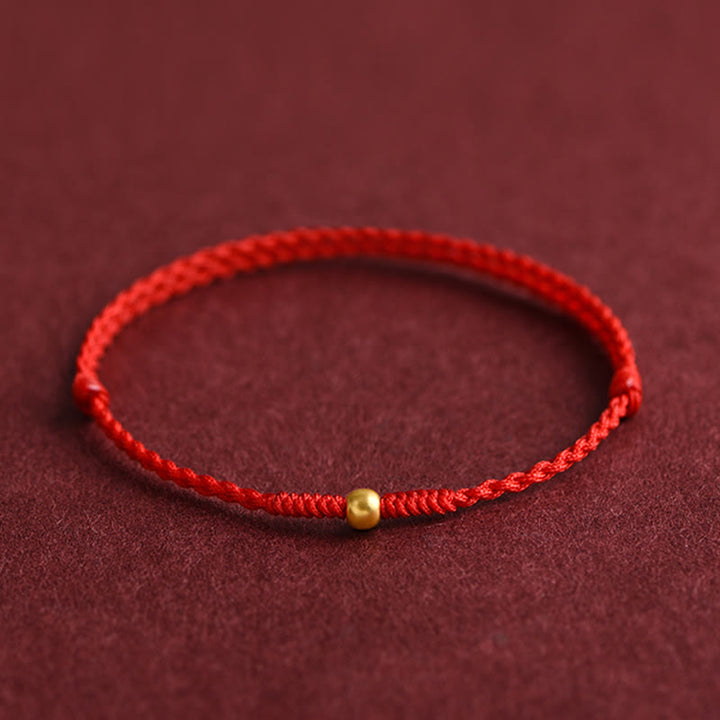 Bracelet de cheville en corde tressée faite à la main avec mini perles en or 999 de Buddha Stones - Bracelet de cheville (circonférence 18-30 cm) - Rouge - image 4