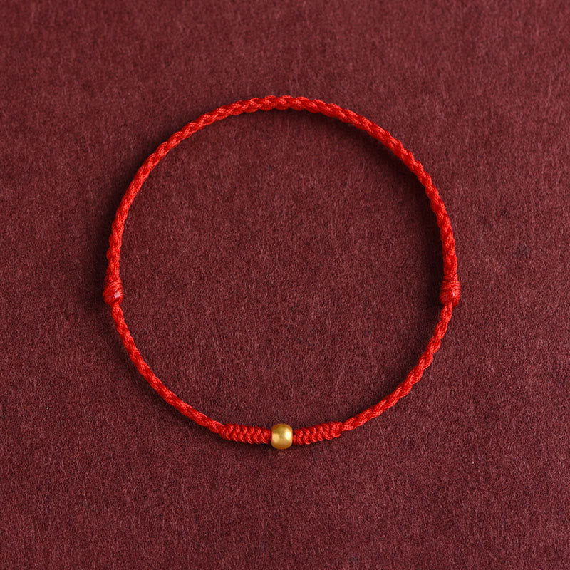 Bracelet de cheville en corde tressée faite à la main avec mini perles en or 999 de Buddha Stones