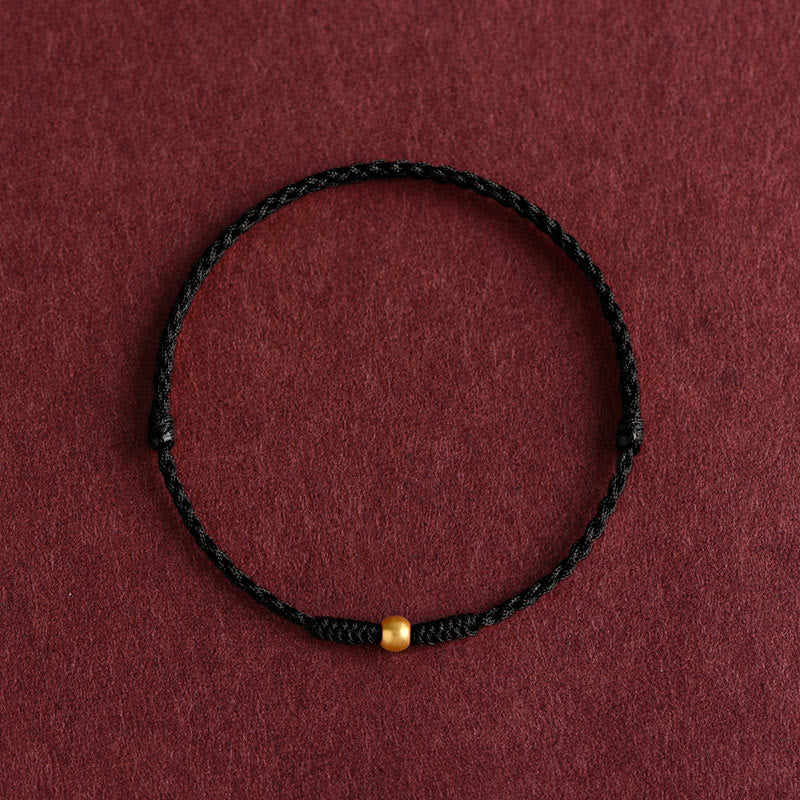 Bracelet de cheville en corde tressée faite à la main avec mini perles en or 999 de Buddha Stones