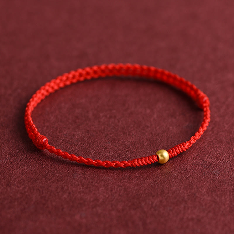 Bracelet de cheville en corde tressée faite à la main avec mini perles en or 999 de Buddha Stones