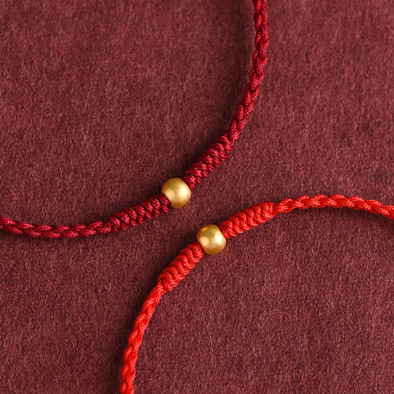 Bracelet de cheville en corde tressée faite à la main avec mini perles en or 999 de Buddha Stones
