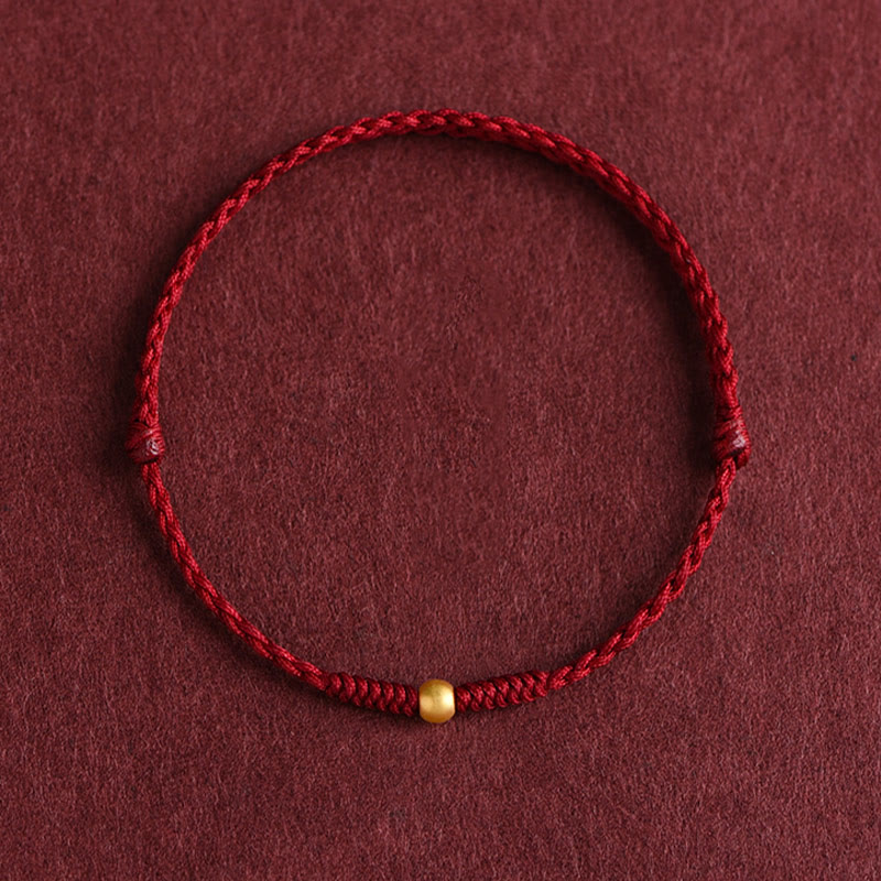 Bracelet de cheville en corde tressée faite à la main avec mini perles en or 999 de Buddha Stones - Bracelet de cheville (circonférence 18-30 cm) - Rouge foncé - image 0