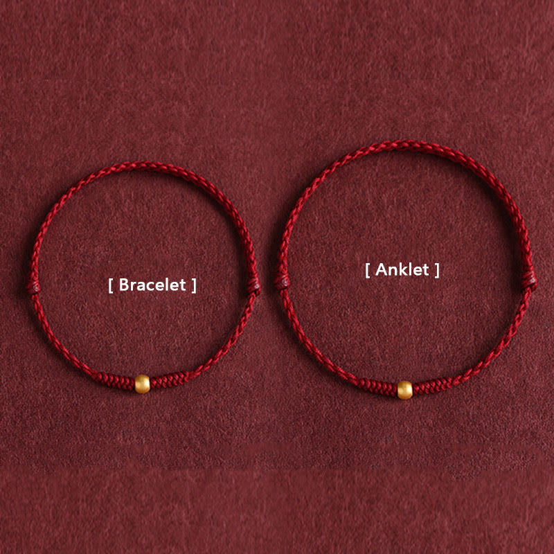 Bracelet de cheville en corde tressée faite à la main avec mini perles en or 999 de Buddha Stones