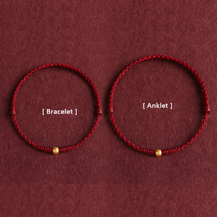 Bracelet de cheville en corde tressée faite à la main avec mini perles en or 999 de Buddha Stones